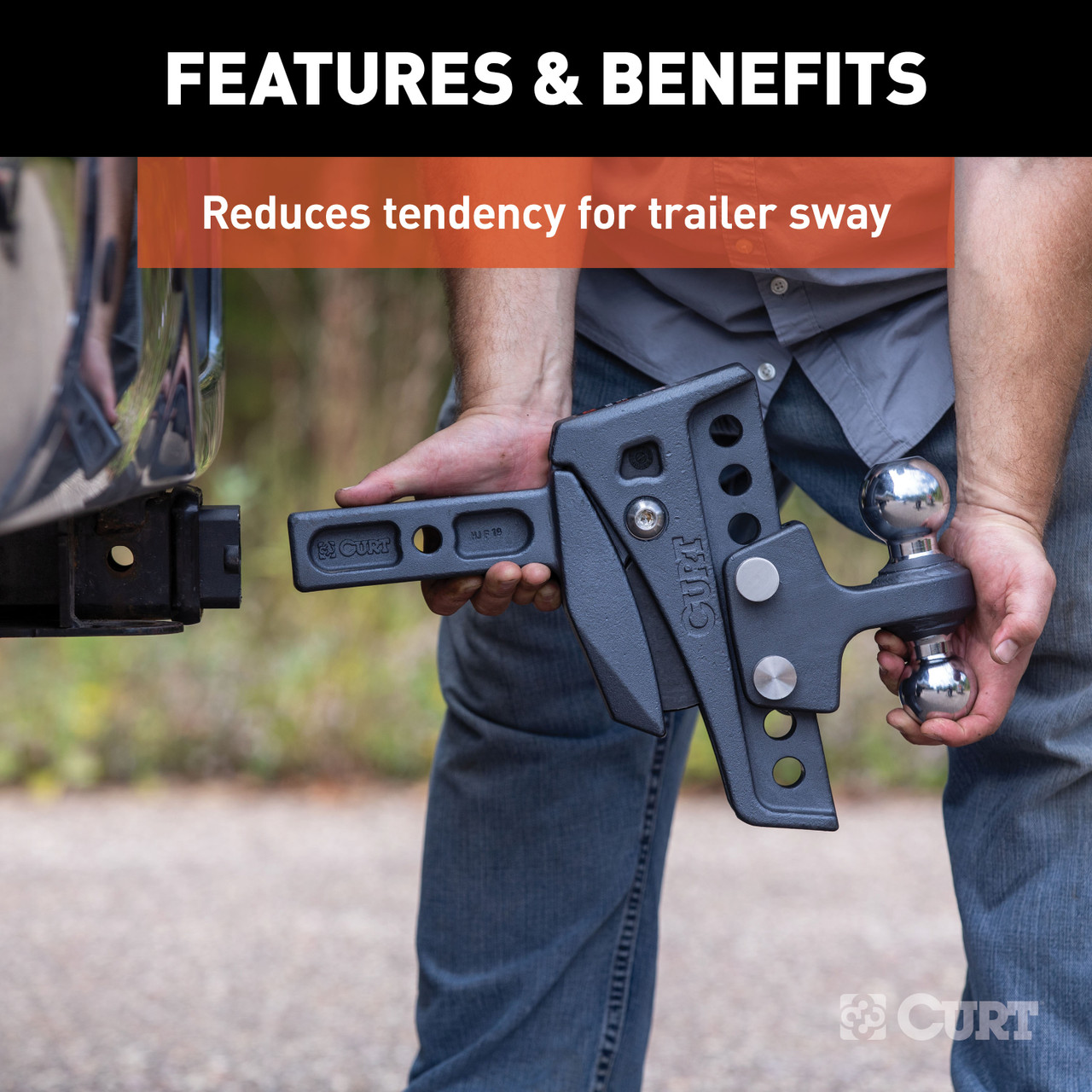 CURT Rebellion XD Adjustable Cushion Hitch (2" Shank, 2", 2-5/16" Balls, 15K) Trailer Hitch Ball Mount