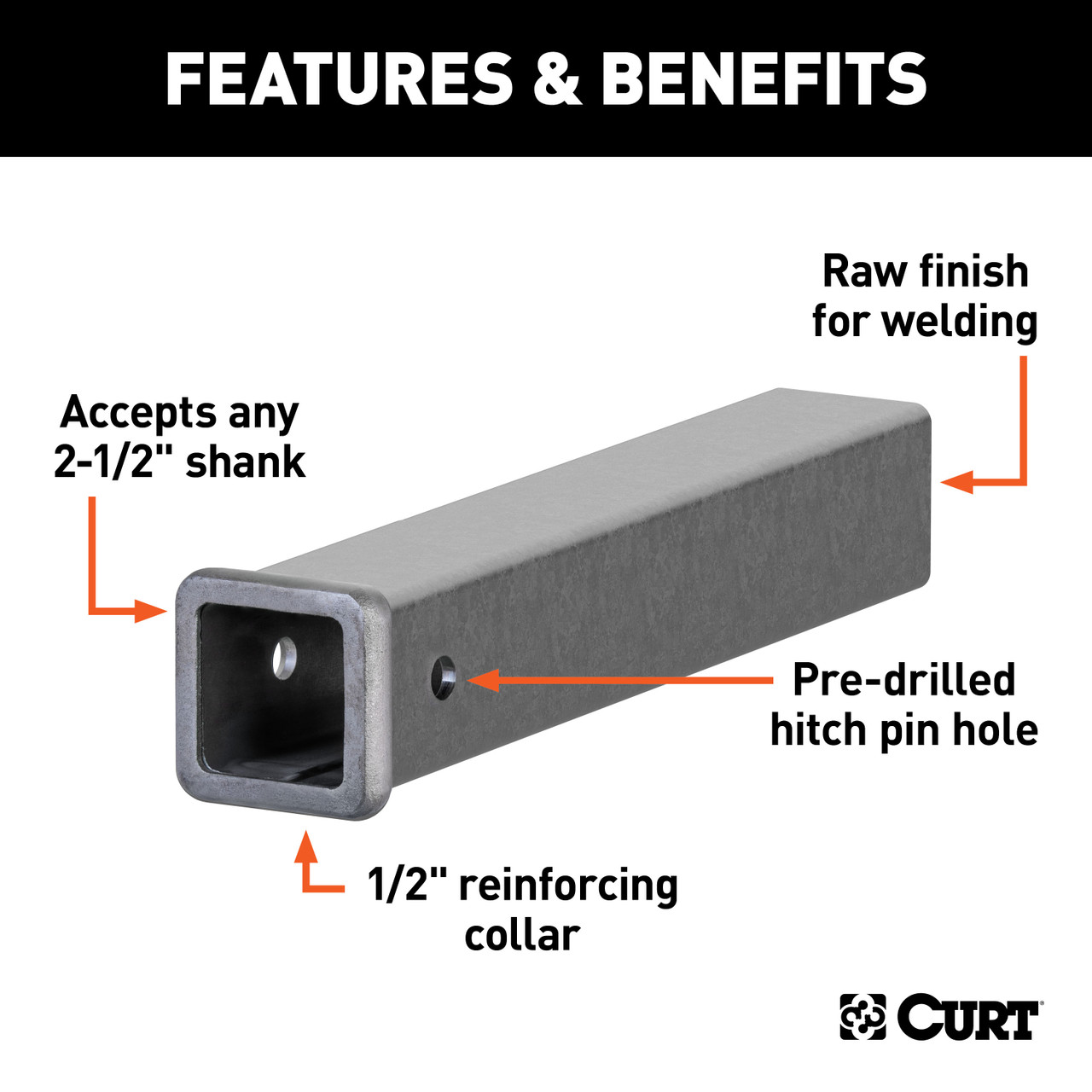 CURT 18" Raw Steel Receiver Tubing (2-1/2" Receiver) Trailer Hitch