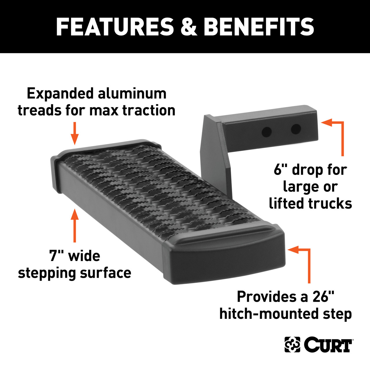 CURT Grip Step Receiver Hitch Step with 6" Drop Receiver Hitch Mounted Step