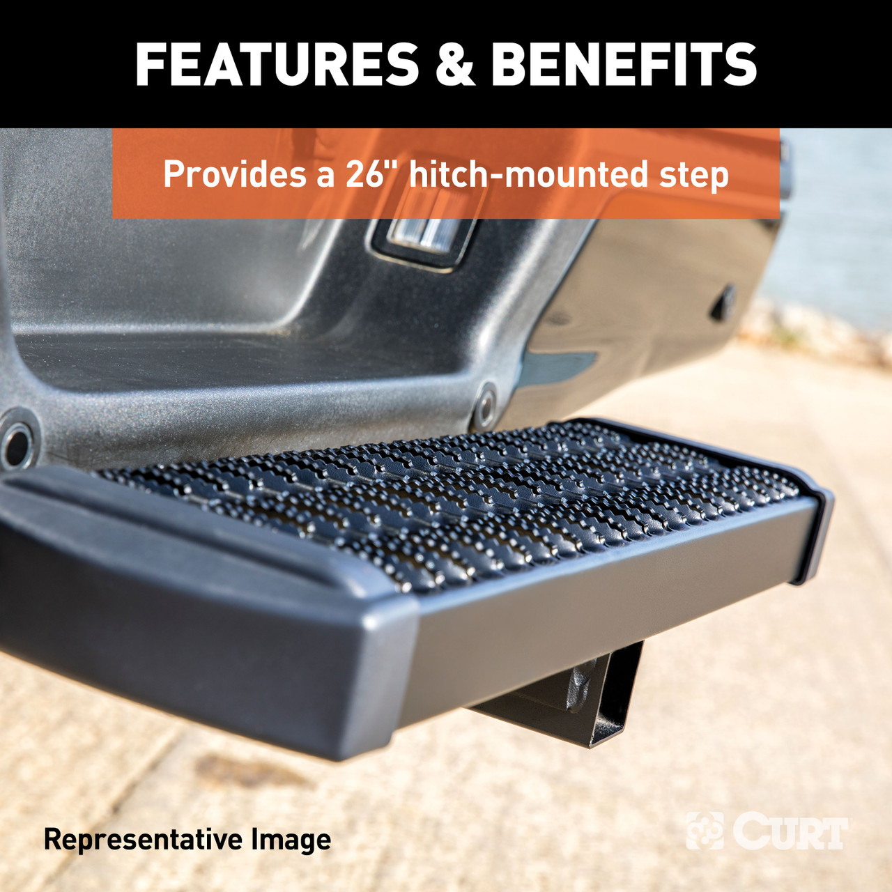 CURT Grip Step Receiver Hitch Step with 6" Drop Receiver Hitch Mounted Step