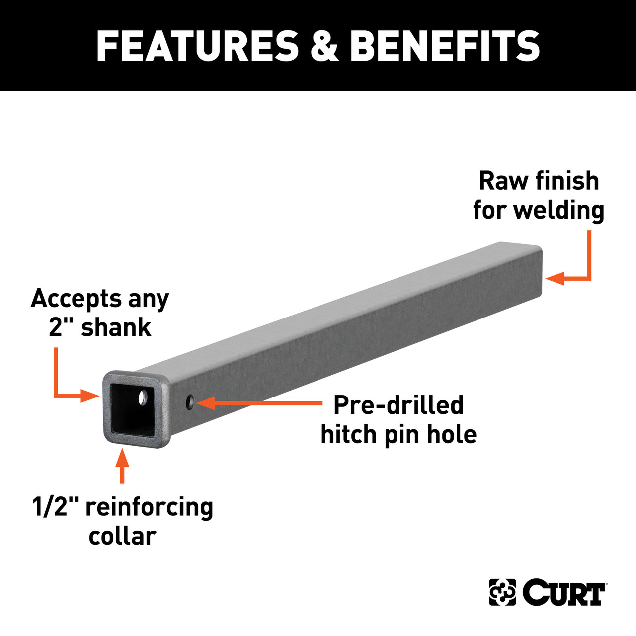 CURT 36" Raw Steel Receiver Tubing (2" Receiver) Trailer Hitch