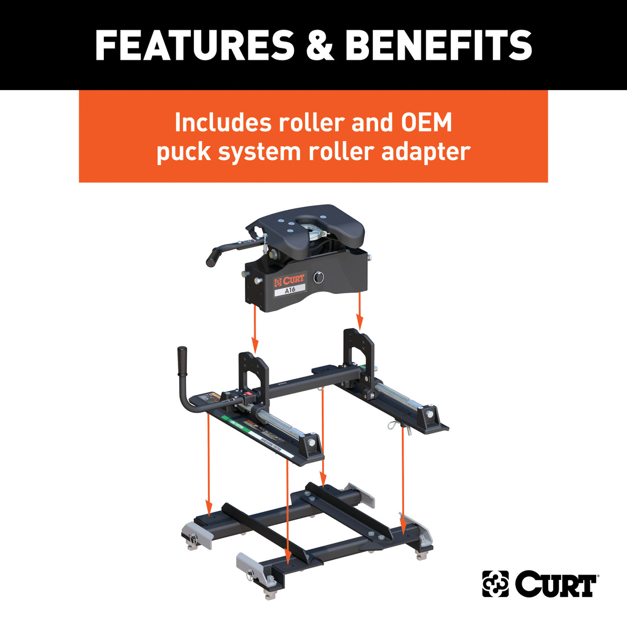 CURT 16K, 16K, A16 Sliding 5th Wheel Hitch, 16K, Select Silverado, Sierra, 6.5' Bed Puck System