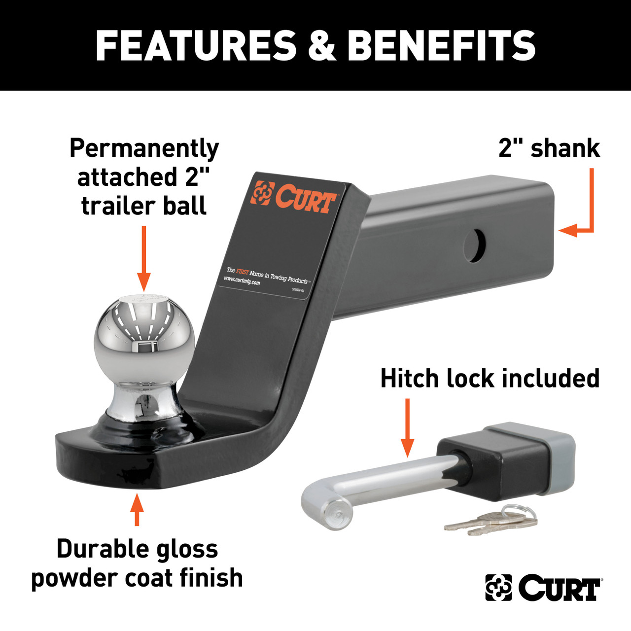 CURT Towing Starter Kit with 2" Ball (2" Shank, 7,500 lbss, 4" Drop) Trailer Hitch Ball Mount
