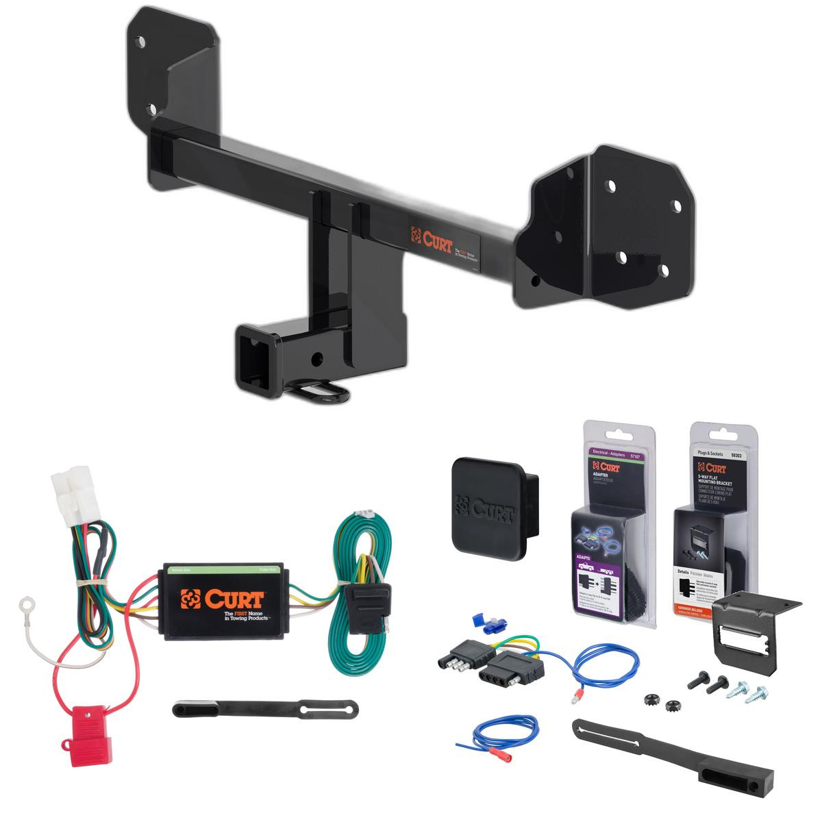 10 - 19 Subaru Outback Wagon Curt 2" Class 3 Trailer Tow Hitch + 5-Flat Wiring Kit Tow Boat/Utility Trailer with Surge Brakes 13410