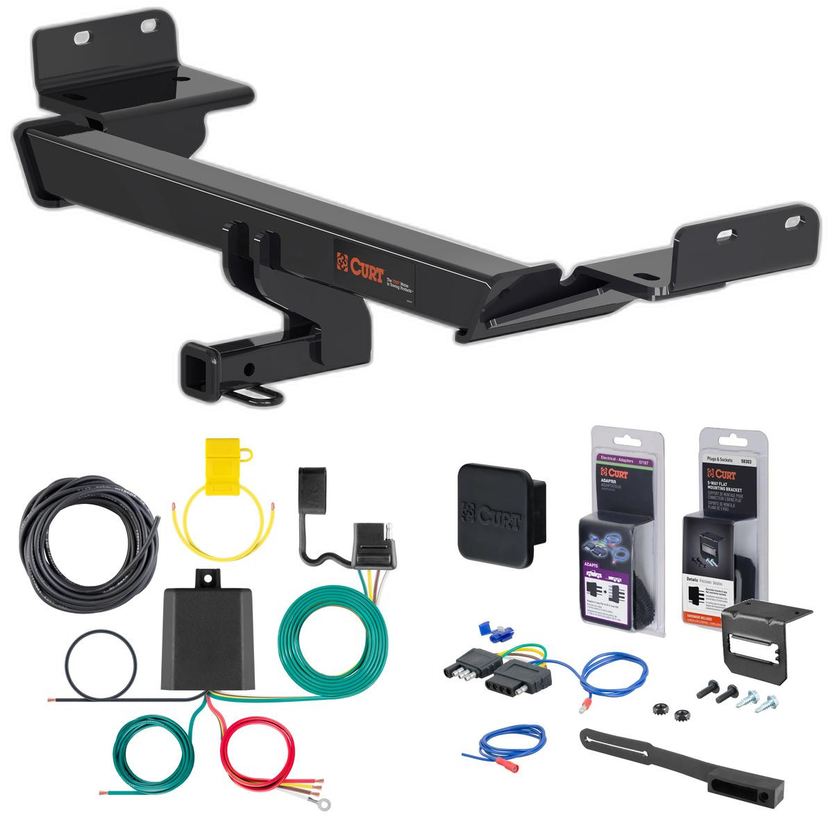 24 - 25 Jeep Compass Curt 1-1/4" Class 2 Trailer Tow Hitch + 5-Flat Wiring Kit Tow Boat/Utility Trailer with Surge Brakes 12174