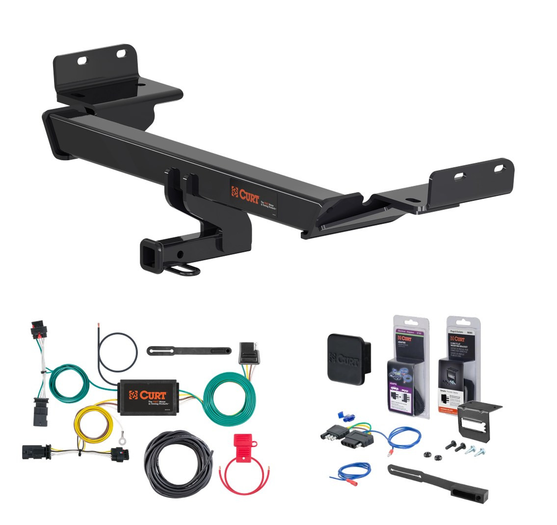 2018 - 2021 Jeep Compass Curt 1-1/4" Class 2 Trailer Tow Hitch + 5-Flat Wiring Kit Tow Boat/Utility Trailer with Surge Brakes 12174
