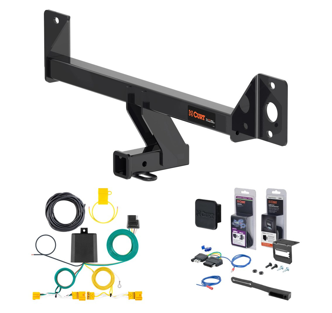 2021 - 2022 Mercedes-Benz GLC300 Excluding factory receiver Curt 2" Class 3 Trailer Tow Hitch + 5-Flat Wiring Kit Tow Boat/Utility Trailer with Surge Brakes 13477