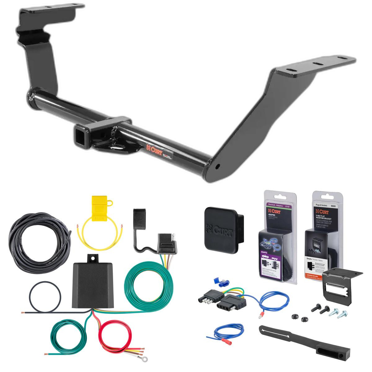 17 - 20 Toyota 86 Curt 1-1/4" Class 1 Trailer Tow Hitch + 5-Flat Wiring Kit Tow Boat/Utility Trailer with Surge Brakes 11379