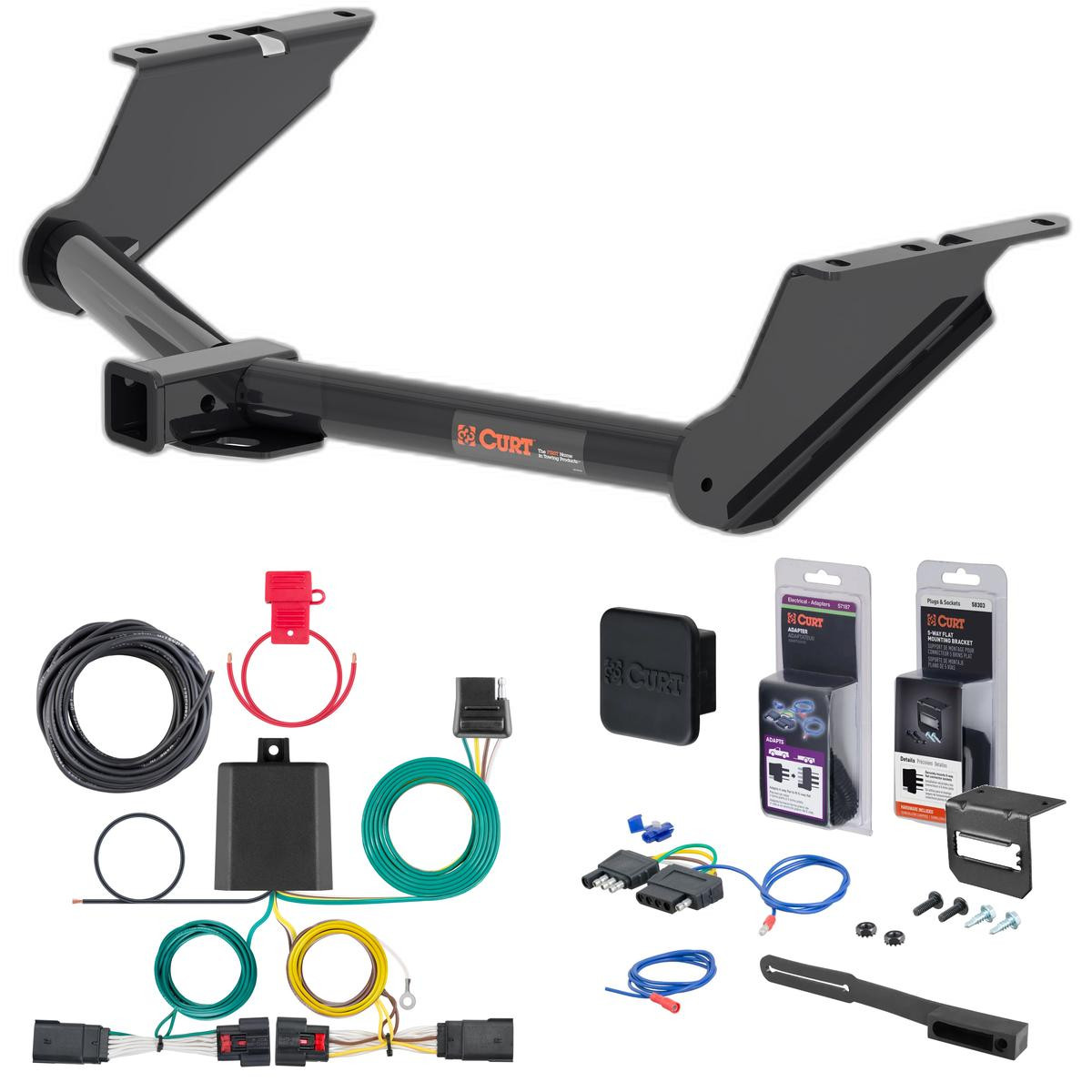 20 - 24 Jeep Gladiator Curt 2" Class 3 Trailer Tow Hitch + 5-Flat Wiring Kit Tow Boat/Utility Trailer with Surge Brakes 13503