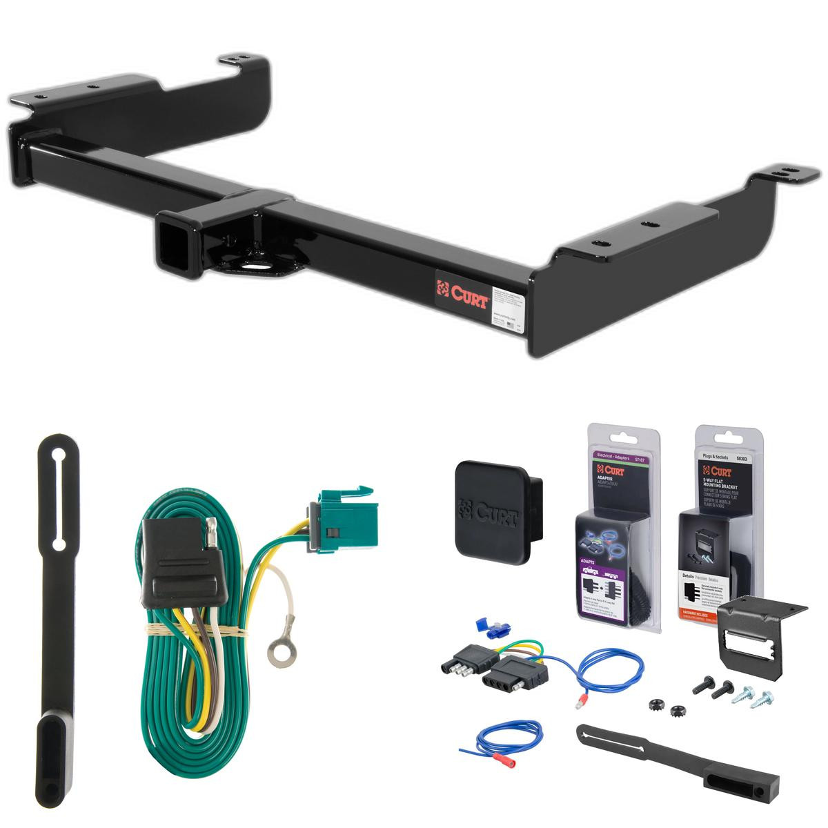 96 - 03 GMC Savana 2500 Curt 2" Class 4 Trailer Tow Hitch + 5-Flat Wiring Kit Tow Boat/Utility Trailer with Surge Brakes 14090