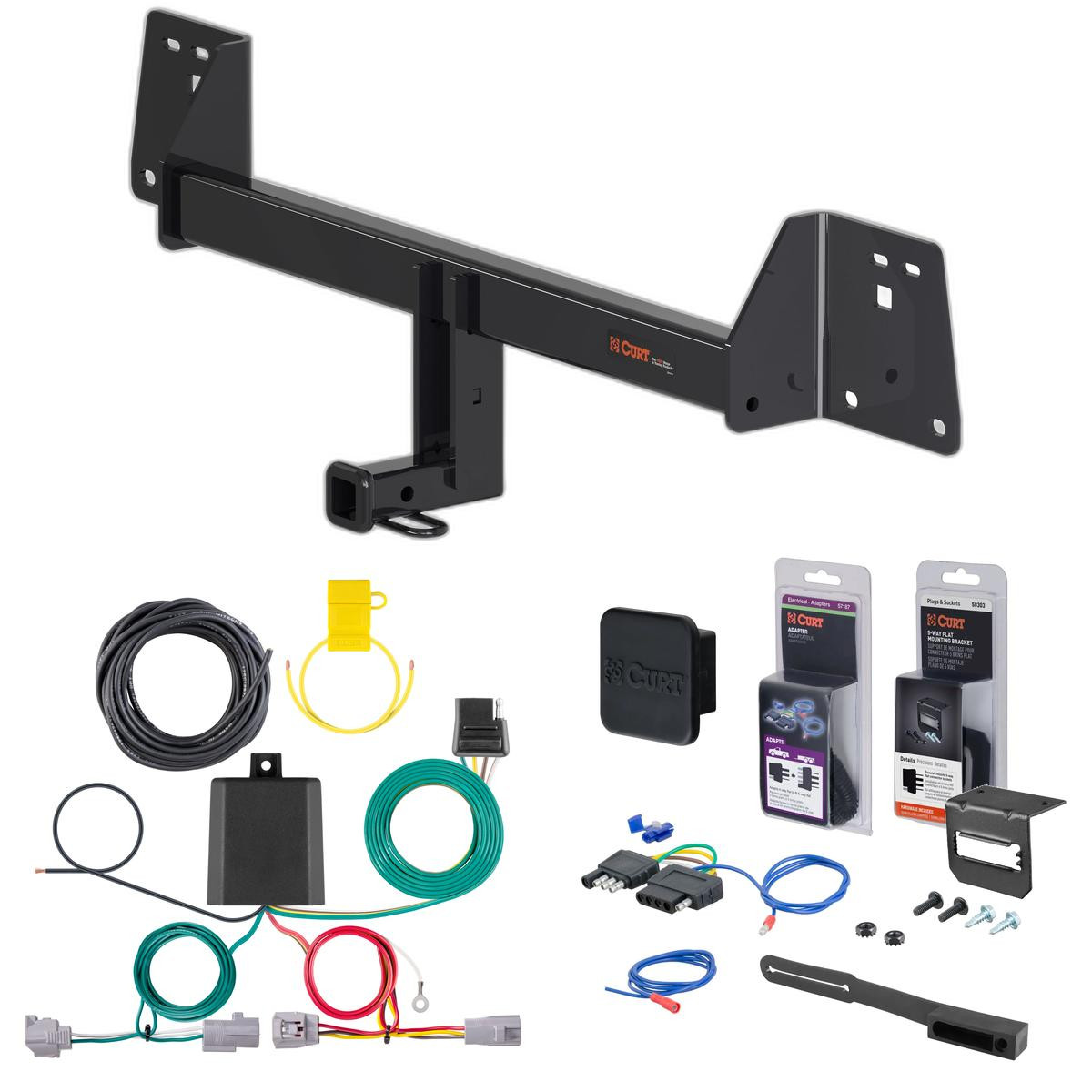 18 - 22 Toyota C-HR Curt 1-1/4" Class 1 Trailer Tow Hitch + 5-Flat Wiring Kit Tow Boat/Utility Trailer with Surge Brakes 11490
