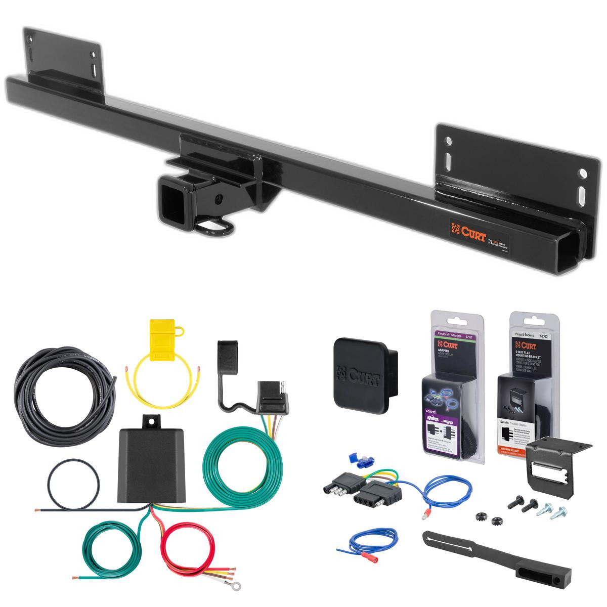 87 - 90 Jeep Wrangler YJ, excluding Renegade Curt 2" Class 3 Trailer Tow Hitch + 5-Flat Wiring Kit Tow Boat/Utility Trailer with Surge Brakes 13657