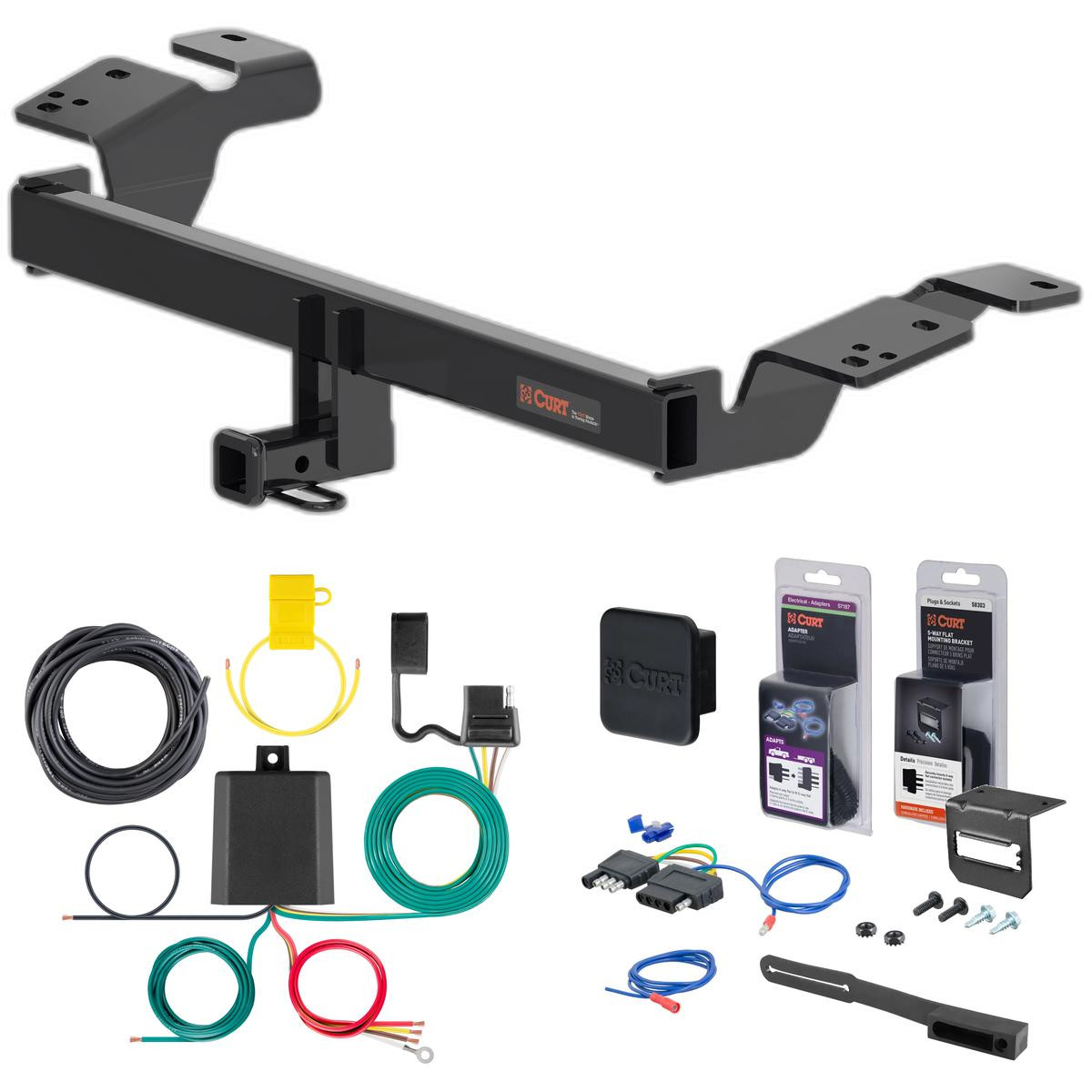 18 - 19 Toyota Camry Hybrid Only Curt 1-1/4" Class 1 Trailer Tow Hitch + 5-Flat Wiring Kit Tow Boat/Utility Trailer with Surge Brakes 11576