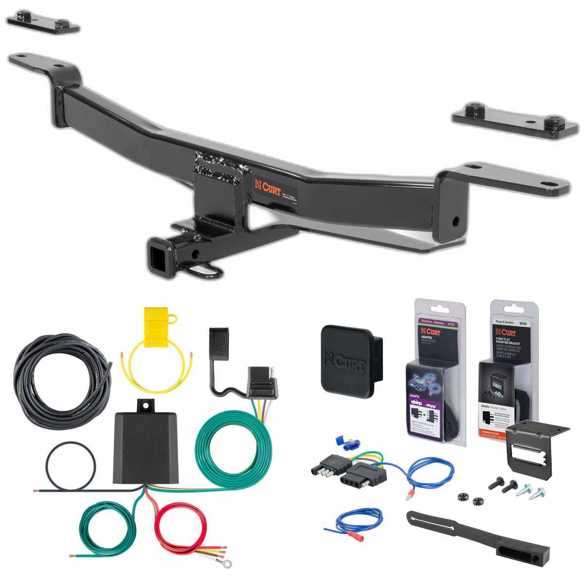 12 - 16 Audi A6 Quattro Sedan Curt 1-1/4" Class 1 Trailer Tow Hitch + 5-Flat Wiring Kit Tow Boat/Utility Trailer with Surge Brakes 11423