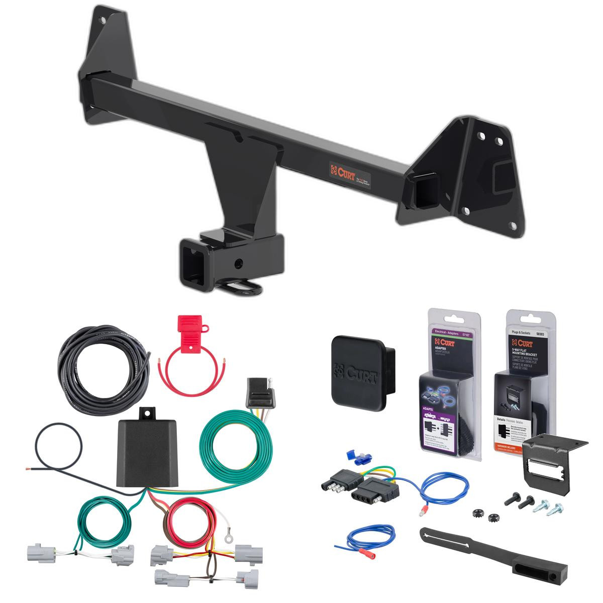 22 - 24 Toyota Corolla Cross Without LED Tailights Curt 2" Class 1 Trailer Tow Hitch + 5-Flat Wiring Kit Tow Boat/Utility Trailer with Surge Brakes 11637