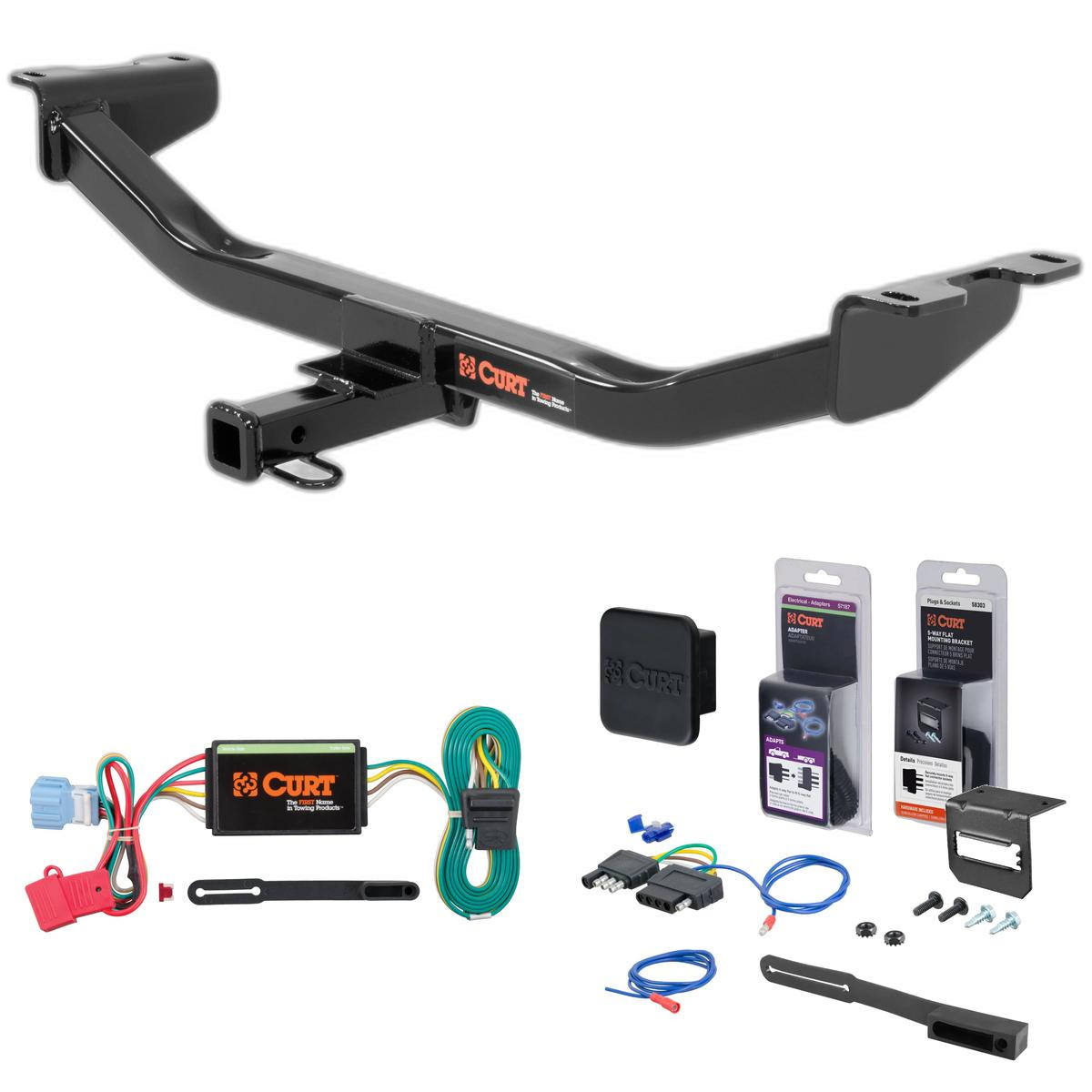 13 - 18 Acura RDX  Curt 1-1/4" Class 2 Trailer Tow Hitch + 5-Flat Wiring Kit Tow Boat/Utility Trailer with Surge Brakes 12083