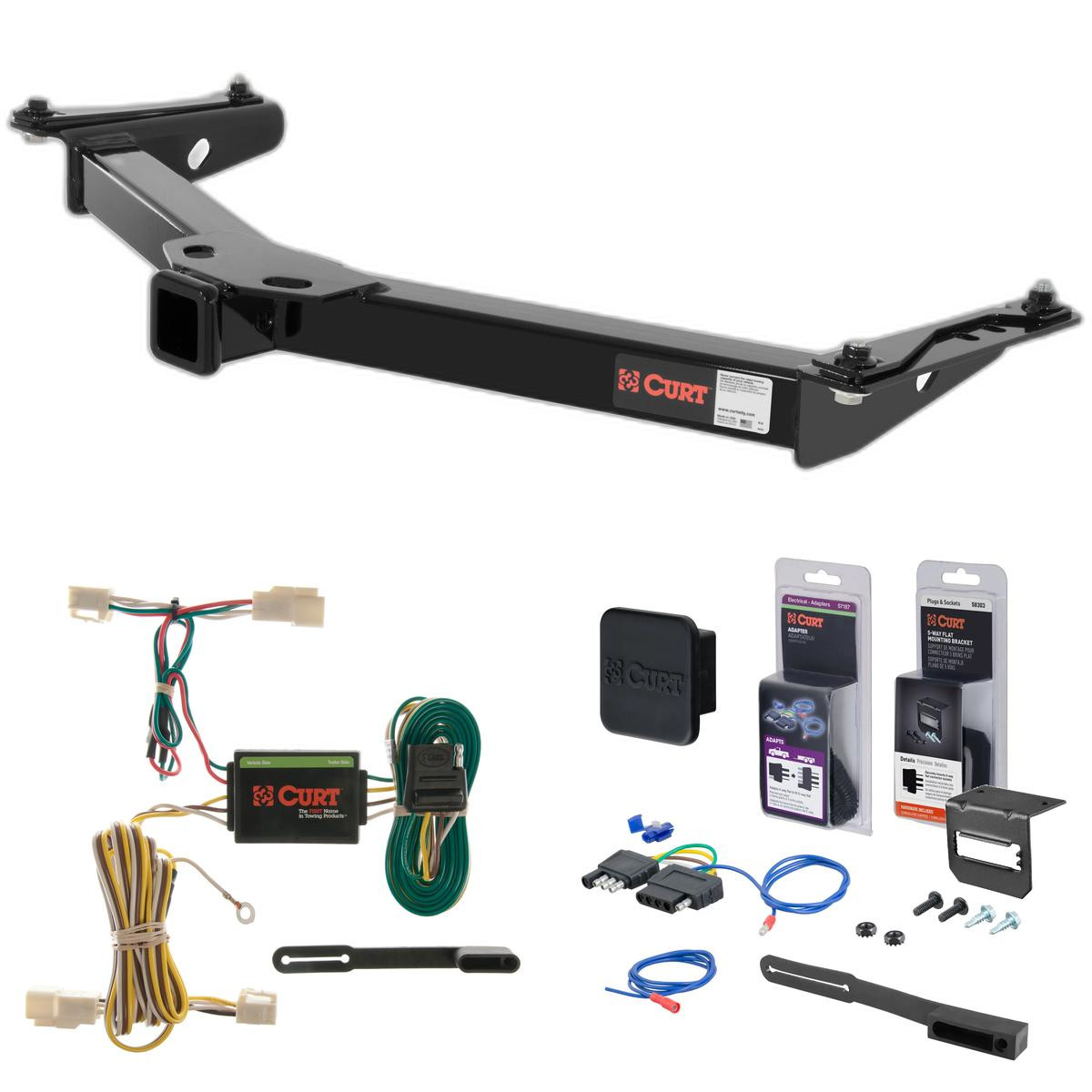 96 - 02 Toyota 4Runner Curt 2" Class 3 Trailer Tow Hitch + 5-Flat Wiring Kit Tow Boat/Utility Trailer with Surge Brakes 13087