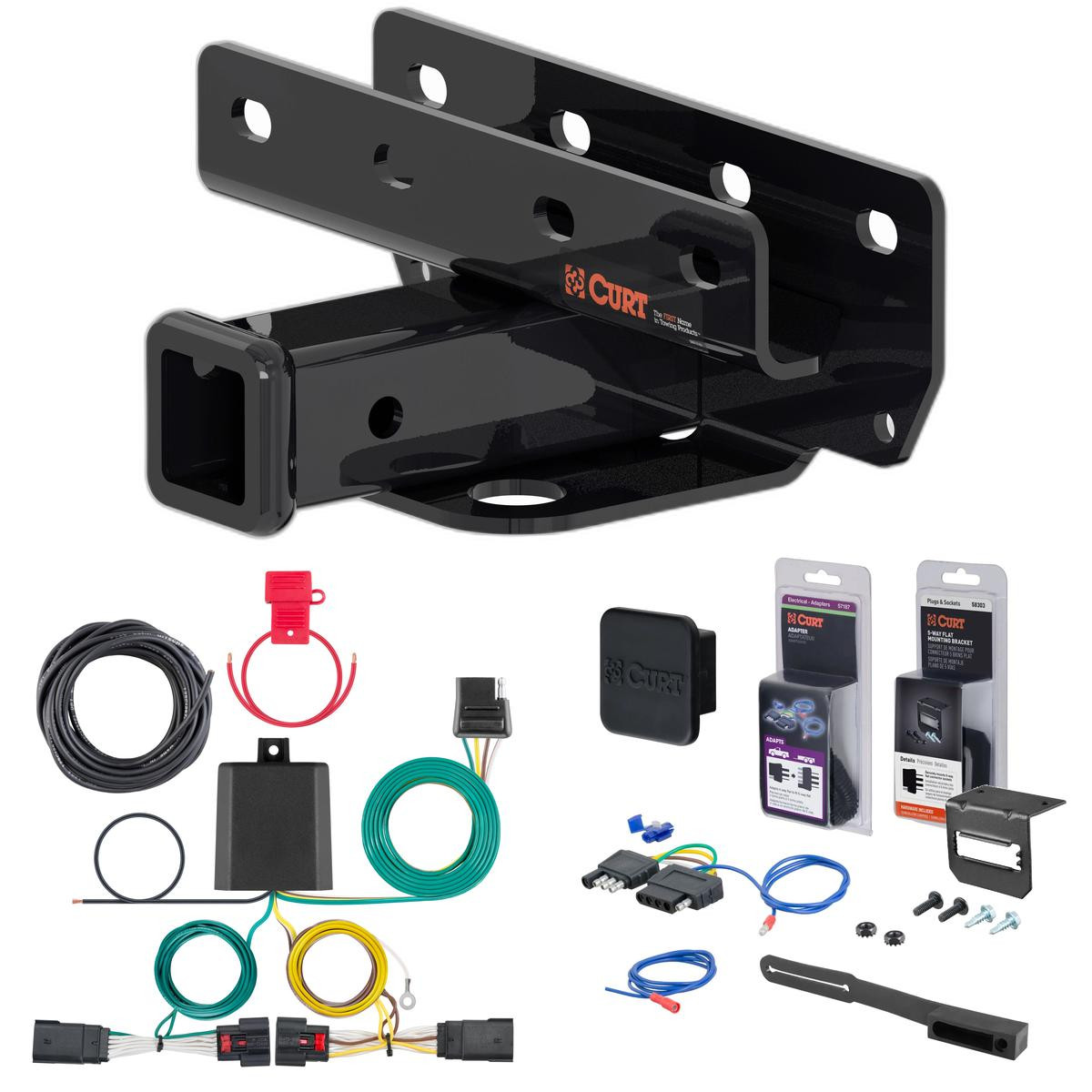 18 - 24 Jeep Wrangler JL, excluding diesel Curt 2" Class 3 Trailer Tow Hitch + 5-Flat Wiring Kit Tow Boat/Utility Trailer with Surge Brakes 13392