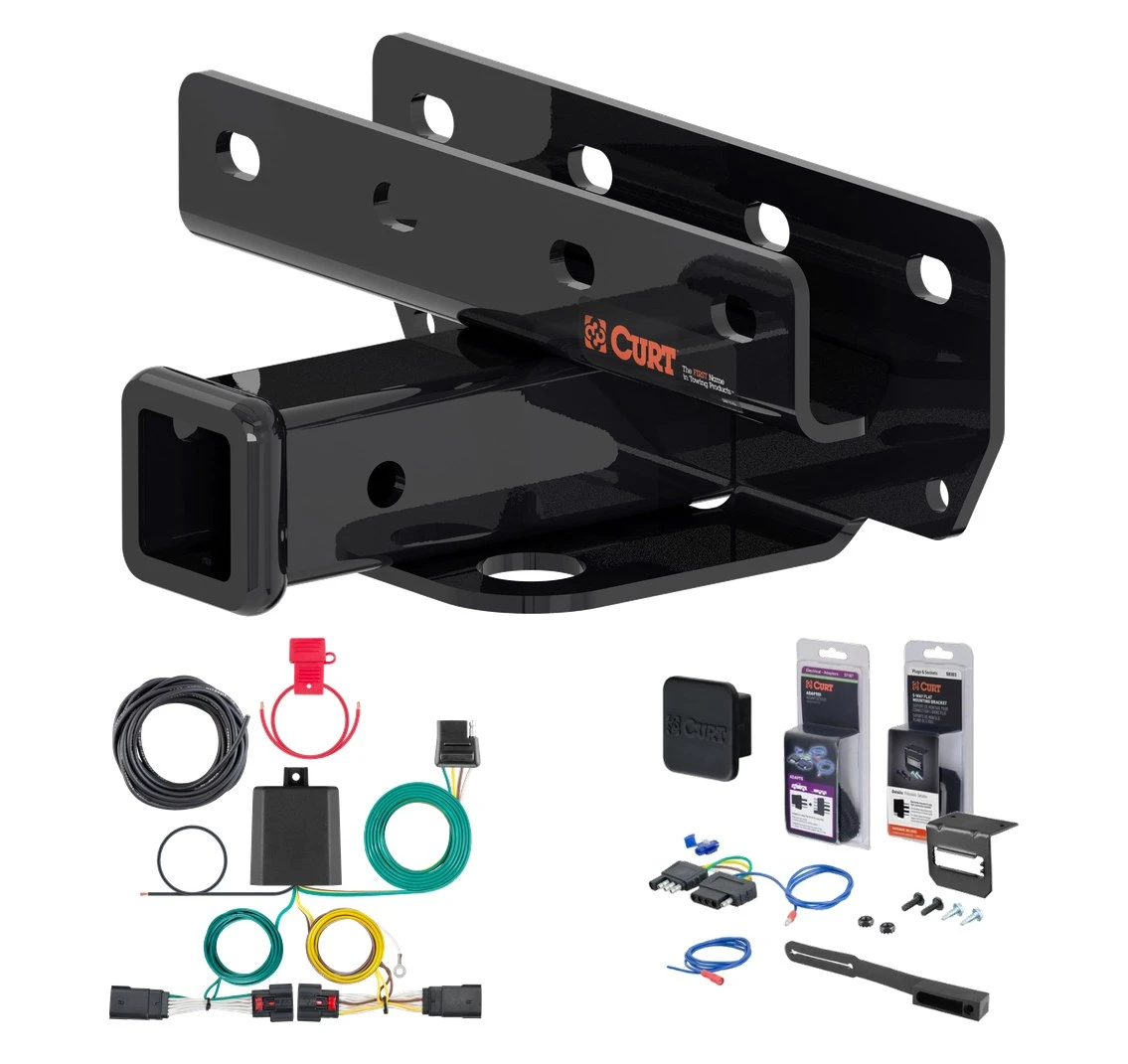 2018 - 2026 Jeep Wrangler JL, excluding diesel Curt 2" Class 3 Trailer Tow Hitch + 5-Flat Wiring Kit Tow Boat/Utility Trailer with Surge Brakes 13392