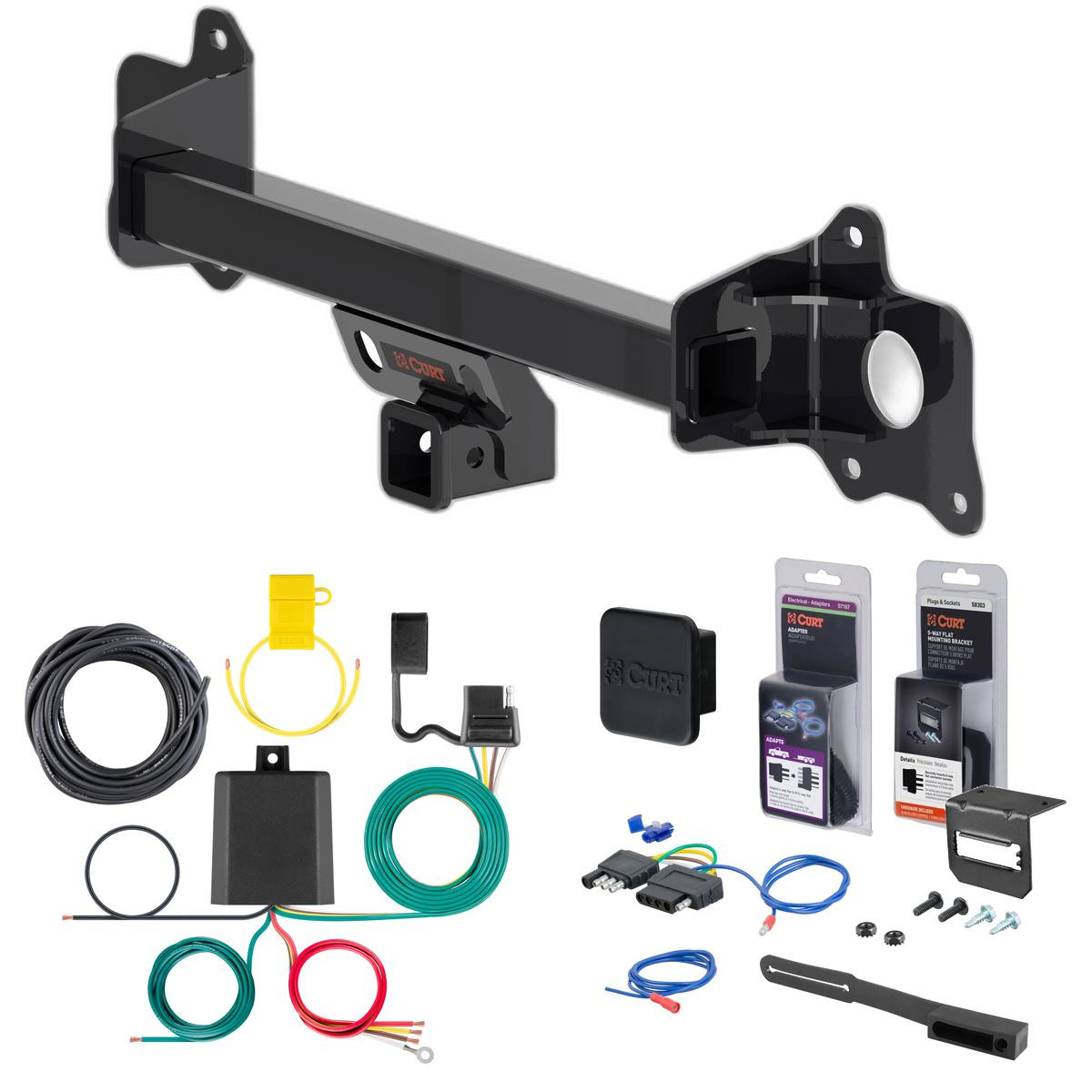 20 - 23 Tesla Y Curt 2" Class 3 Trailer Tow Hitch + 5-Flat Wiring Kit Tow Boat/Utility Trailer with Surge Brakes 13598