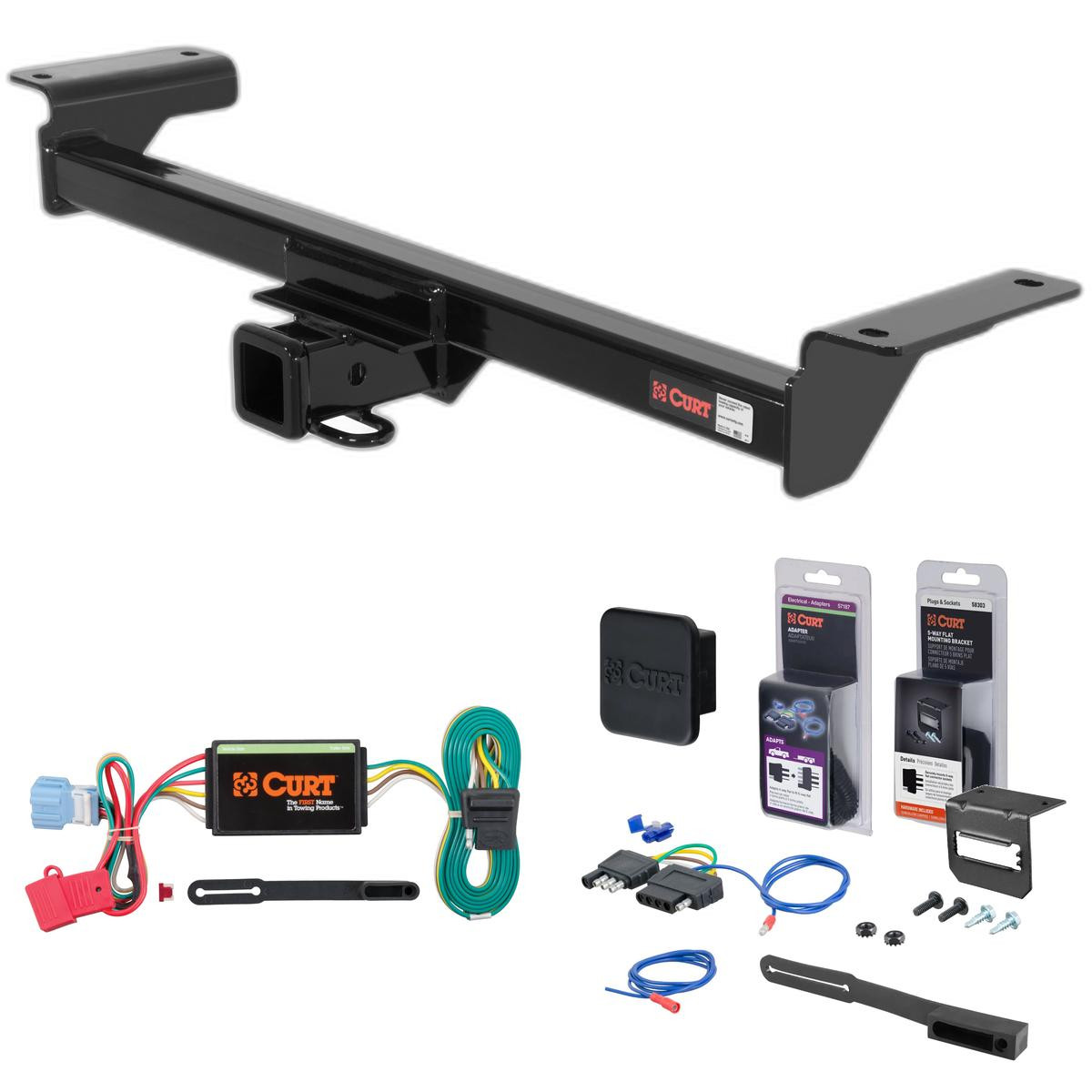 07 - 09 Acura RDX  Curt 2" Class 3 Trailer Tow Hitch + 5-Flat Wiring Kit Tow Boat/Utility Trailer with Surge Brakes 13536