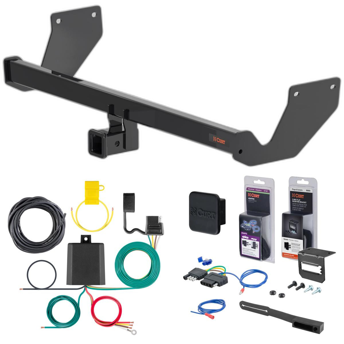 23 - 24 Toyota bZ4X Curt 2" Class 3 Trailer Tow Hitch + 5-Flat Wiring Kit Tow Boat/Utility Trailer with Surge Brakes 13544