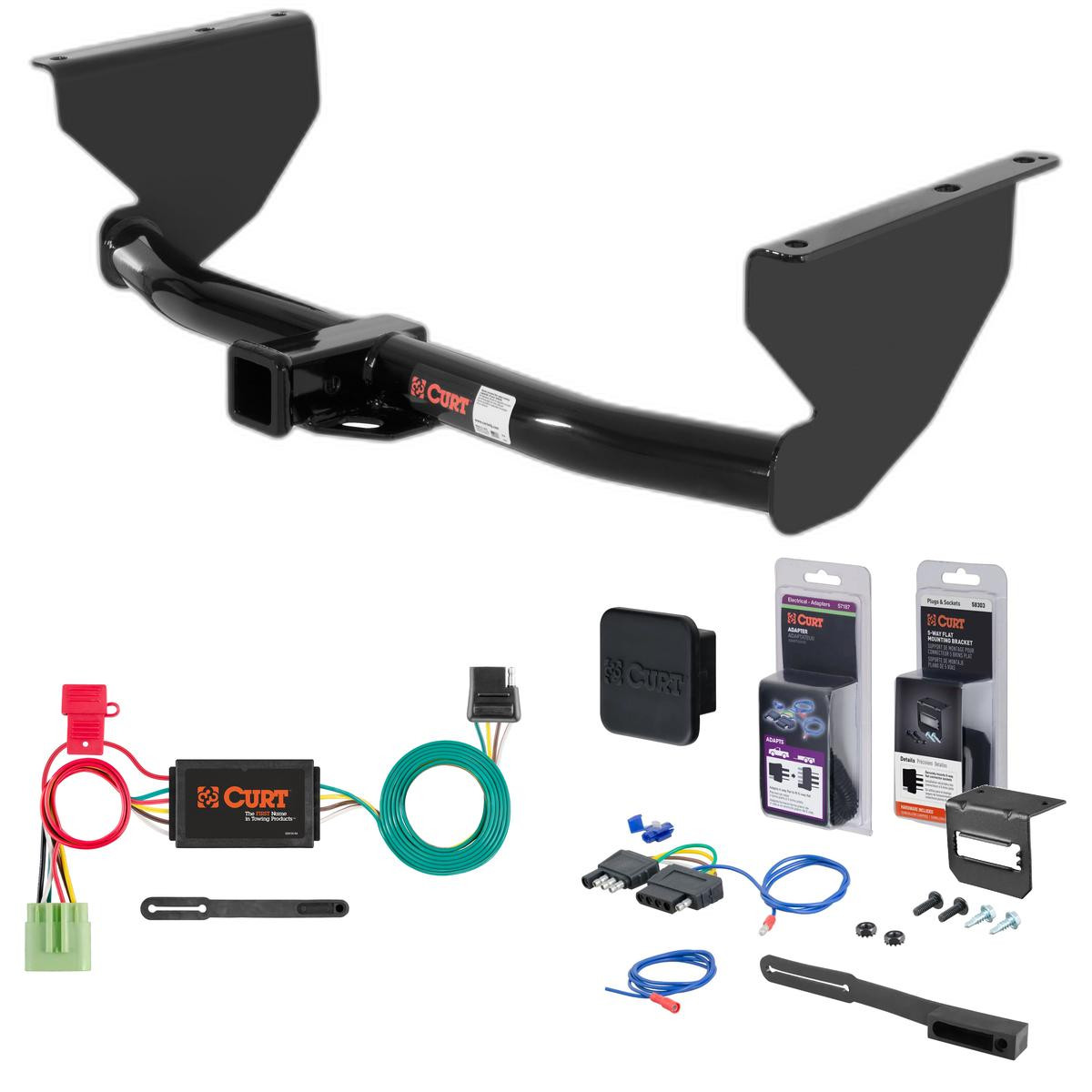 99 - 04 Jeep Grand Cherokee Curt 2" Class 3 Trailer Tow Hitch + 5-Flat Wiring Kit Tow Boat/Utility Trailer with Surge Brakes 13051