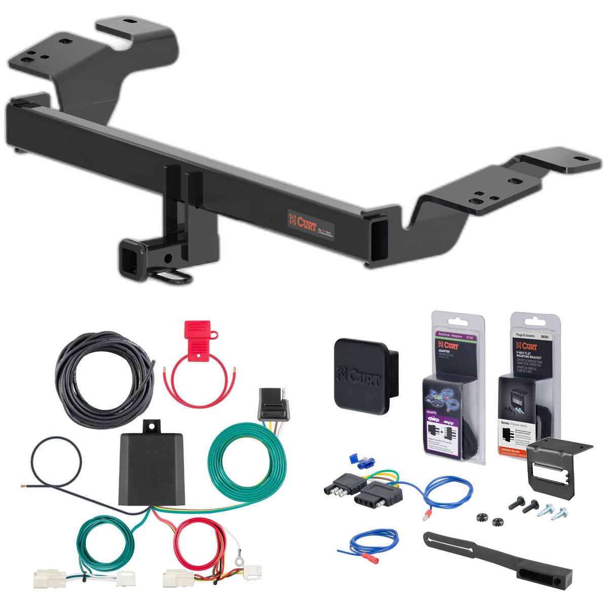 20 - 24 Toyota Camry Hybrid Only Curt 1-1/4" Class 1 Trailer Tow Hitch + 5-Flat Wiring Kit Tow Boat/Utility Trailer with Surge Brakes 11576
