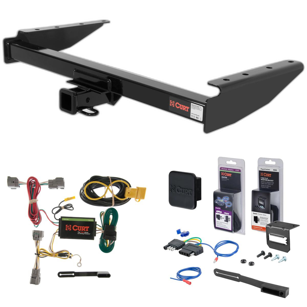 94 - 98 Jeep Grand Cherokee Curt 2" Class 3 Trailer Tow Hitch + 5-Flat Wiring Kit Tow Boat/Utility Trailer with Surge Brakes 13048