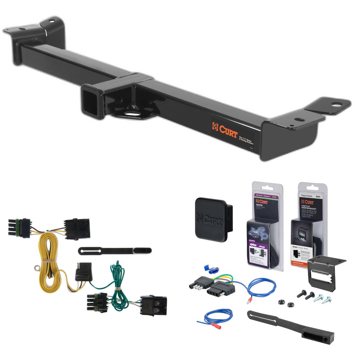 1997 Jeep Wrangler TJ Curt 2" Class 3 Trailer Tow Hitch + 5-Flat Wiring Kit Tow Boat/Utility Trailer with Surge Brakes 13408