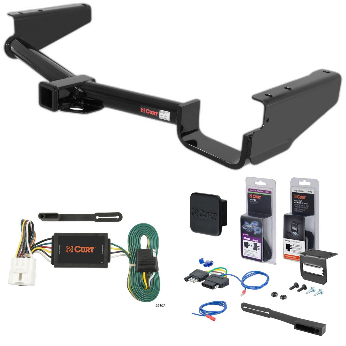 04 - 07 Toyota Highlander Curt 2" Class 3 Trailer Tow Hitch + 5-Flat Wiring Kit Tow Boat/Utility Trailer with Surge Brakes 13530