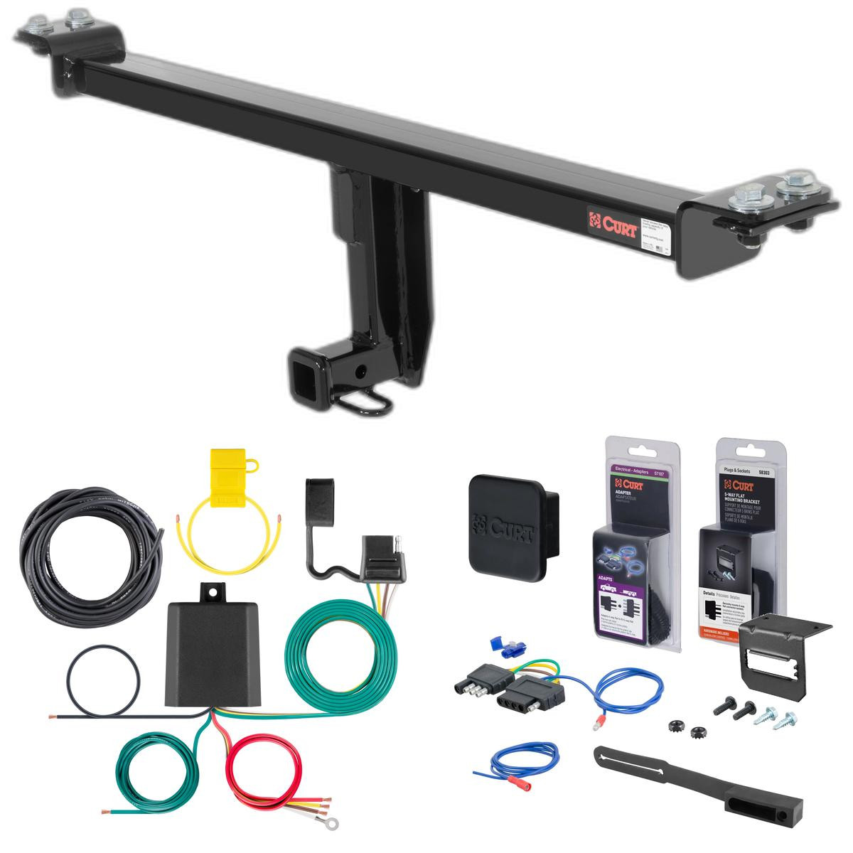06 - 13 Audi A3 Hatchback Curt 1-1/4" Class 1 Trailer Tow Hitch + 5-Flat Wiring Kit Tow Boat/Utility Trailer with Surge Brakes 11192