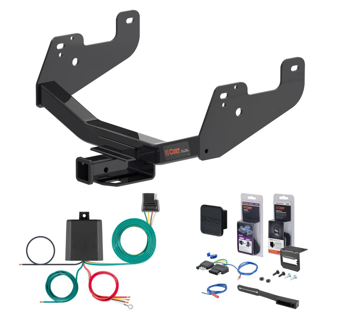 2024 - 2024 Ford F-150 With factory receiver Curt 2" Class 4 Trailer Tow Hitch + 5-Flat Wiring Kit Tow Boat/Utility Trailer with Surge Brakes 14021