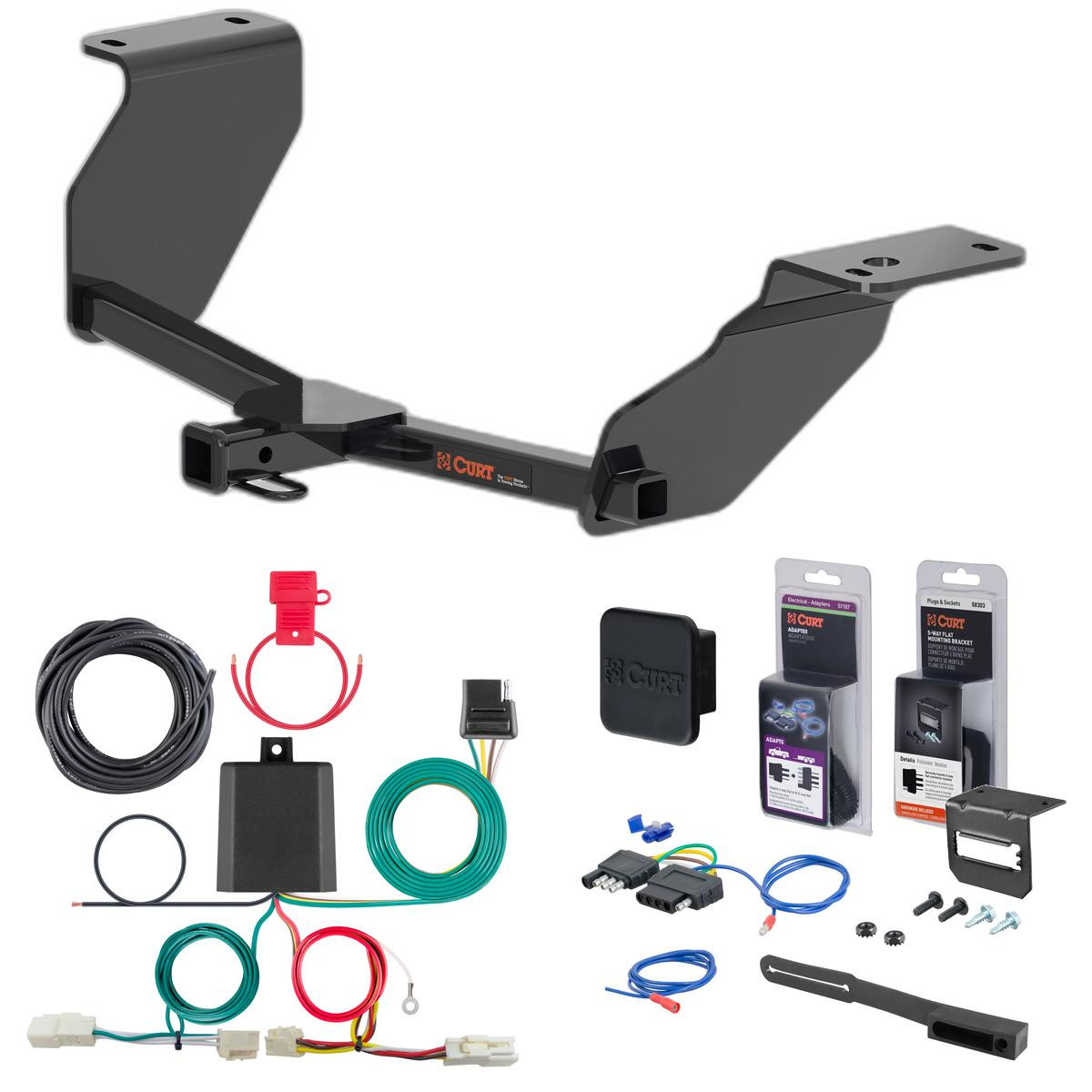20 - 24 Toyota Corolla Sedan, excluding AWD Curt 1-1/4" Class 1 Trailer Tow Hitch + 5-Flat Wiring Kit Tow Boat/Utility Trailer with Surge Brakes 11596