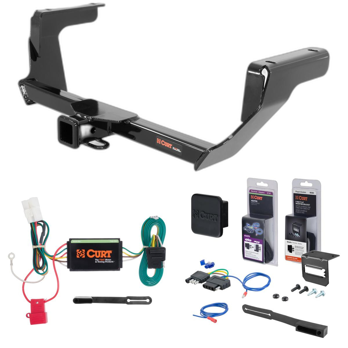 13 - 15 Subaru XV Crosstrek Curt 2" Class 3 Trailer Tow Hitch + 5-Flat Wiring Kit Tow Boat/Utility Trailer with Surge Brakes 13135