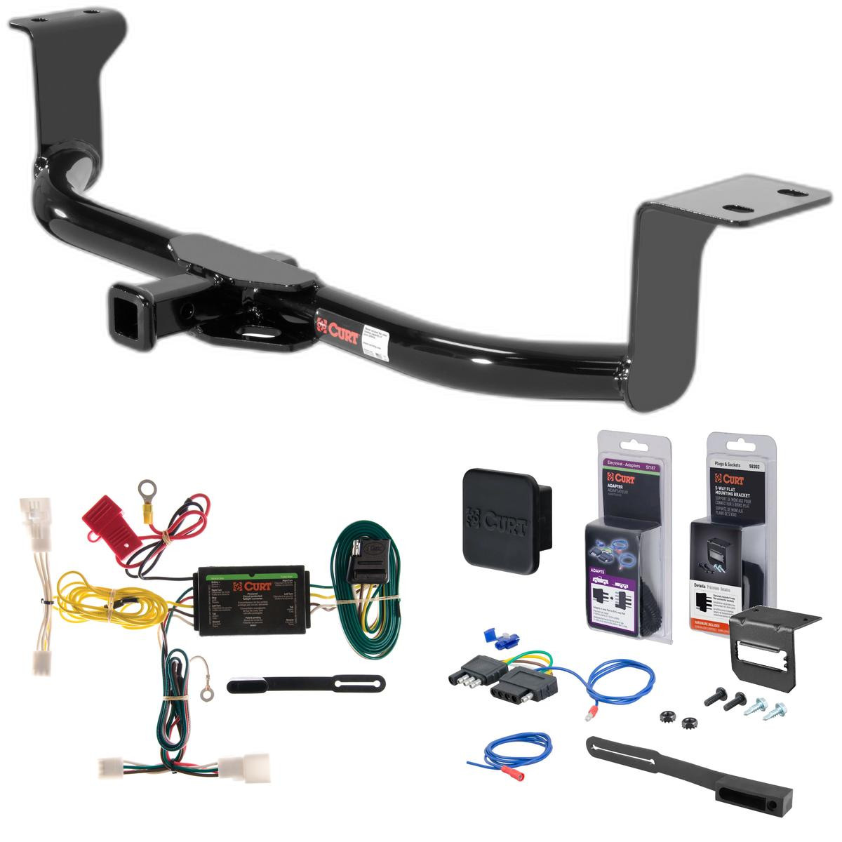 10 - 15 Toyota Prius Curt 1-1/4" Class 1 Trailer Tow Hitch + 5-Flat Wiring Kit Tow Boat/Utility Trailer with Surge Brakes 11276