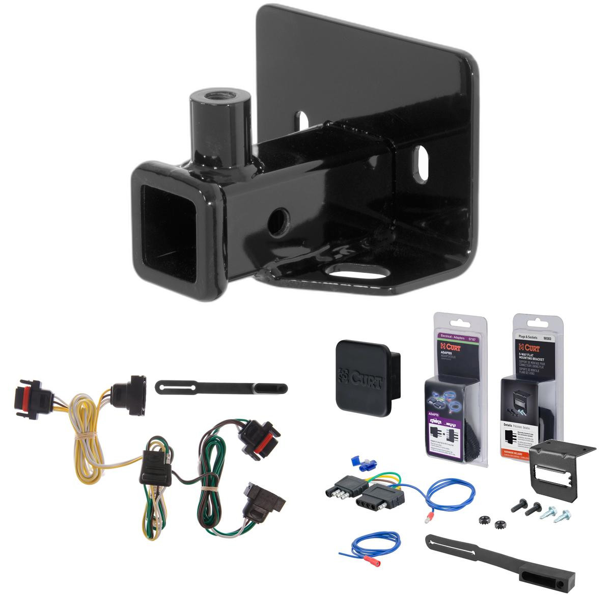 06 - 09 Mitsubishi Raider Curt 2" Class 3 Trailer Tow Hitch + 5-Flat Wiring Kit Tow Boat/Utility Trailer with Surge Brakes 13229-1