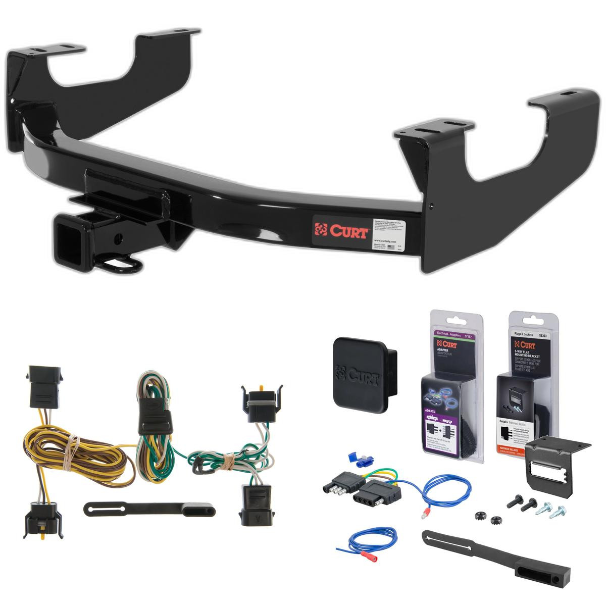 97 - 03 Ford F-150 New body Curt 2" Class 3 Trailer Tow Hitch + 5-Flat Wiring Kit Tow Boat/Utility Trailer with Surge Brakes 13355