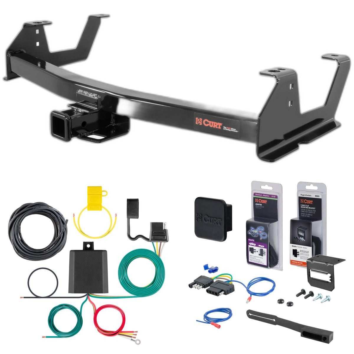 15 - 19 GMC Sierra 2500 HD 6' bed, excluding factory receiver, Tommy Gate lift or cab & chassis Curt 2" Class 3 Trailer Tow Hitch + 5-Flat Wiring Kit Tow Boat/Utility Trailer with Surge Brakes 13178