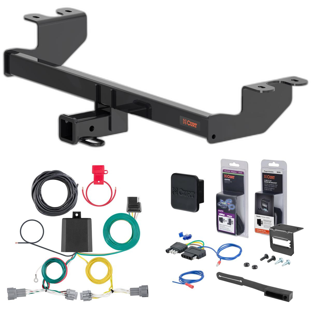 23 - 24 Nissan Ariya Curt 2" Class 3 Trailer Tow Hitch + 5-Flat Wiring Kit Tow Boat/Utility Trailer with Surge Brakes 13588