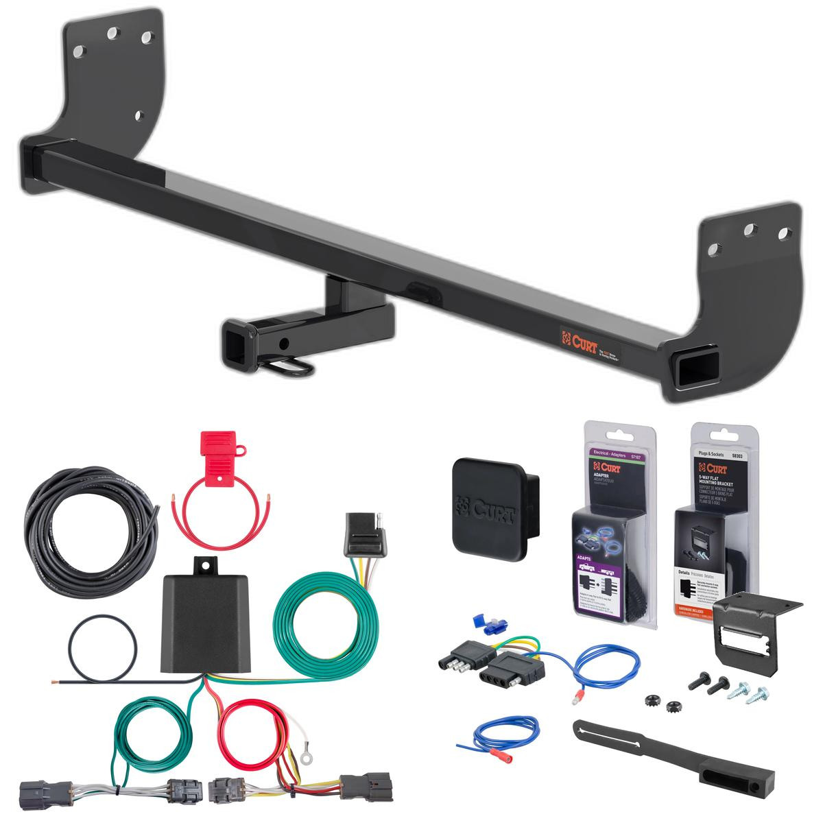 21 - 24 Kia Seltos Curt 1-1/4" Class 1 Trailer Tow Hitch + 5-Flat Wiring Kit Tow Boat/Utility Trailer with Surge Brakes 11578
