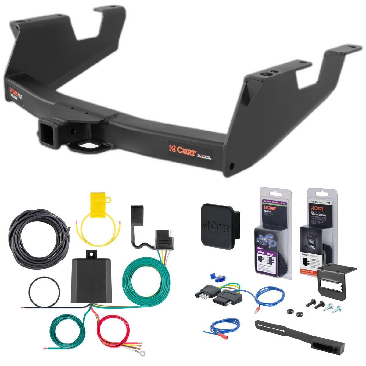 11 - 12 GMC Sierra 2500 HD 8' bed, box delete Curt 2" Class 5 Trailer Tow Hitch + 5-Flat Wiring Kit Tow Boat/Utility Trailer with Surge Brakes 15363