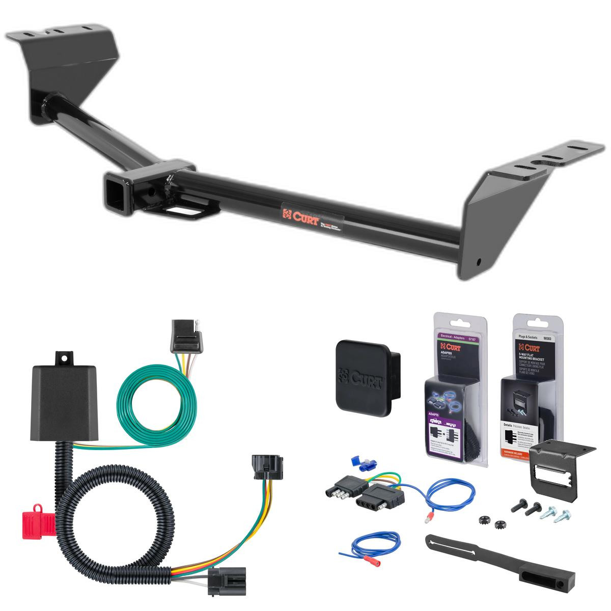 15 - 21 Kia Sedona Curt 2" Class 3 Trailer Tow Hitch + 5-Flat Wiring Kit Tow Boat/Utility Trailer with Surge Brakes 13115
