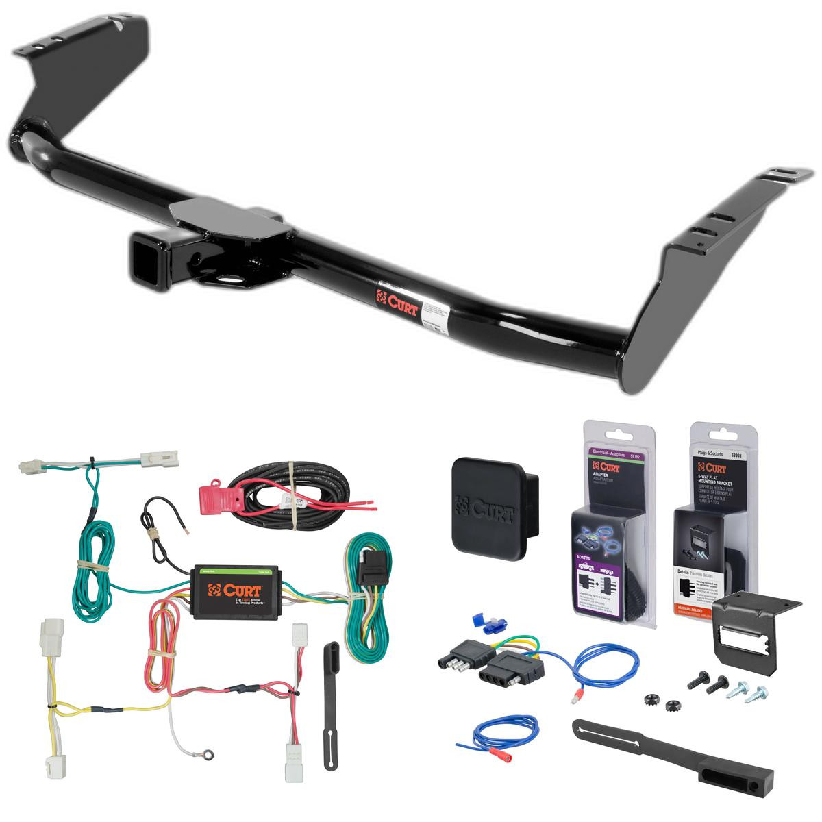 15 - 20 Toyota Sienna Curt 2" Class 3 Trailer Tow Hitch + 5-Flat Wiring Kit Tow Boat/Utility Trailer with Surge Brakes 13105