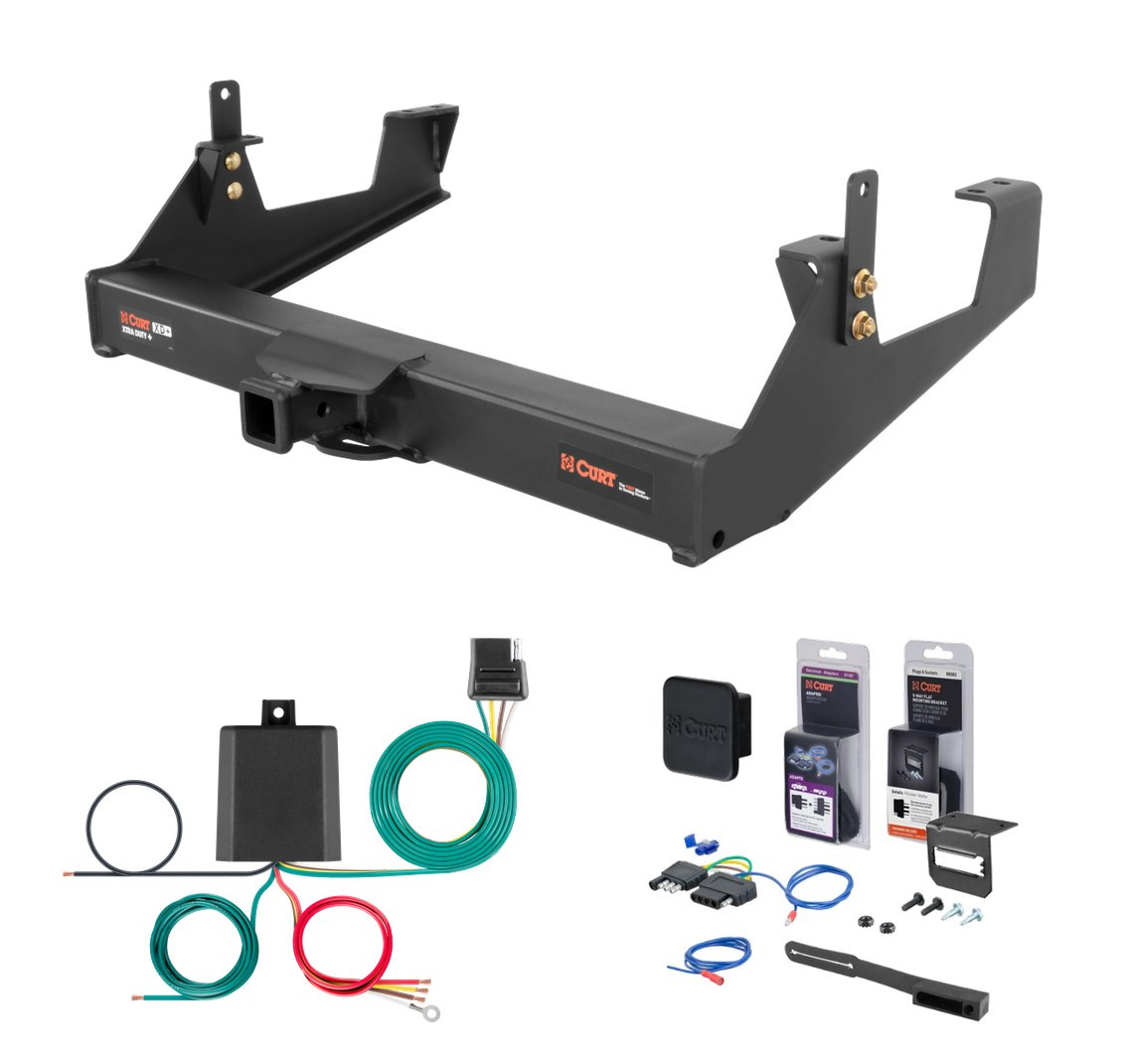 2011 - 2019 GMC Sierra 2500 HD 6' bed, excluding factory receiver, Tommy Gate lift or cab & chassis Curt 2" Class 5 Trailer Tow Hitch + 5-Flat Wiring Kit Tow Boat/Utility Trailer with Surge Brakes 15460