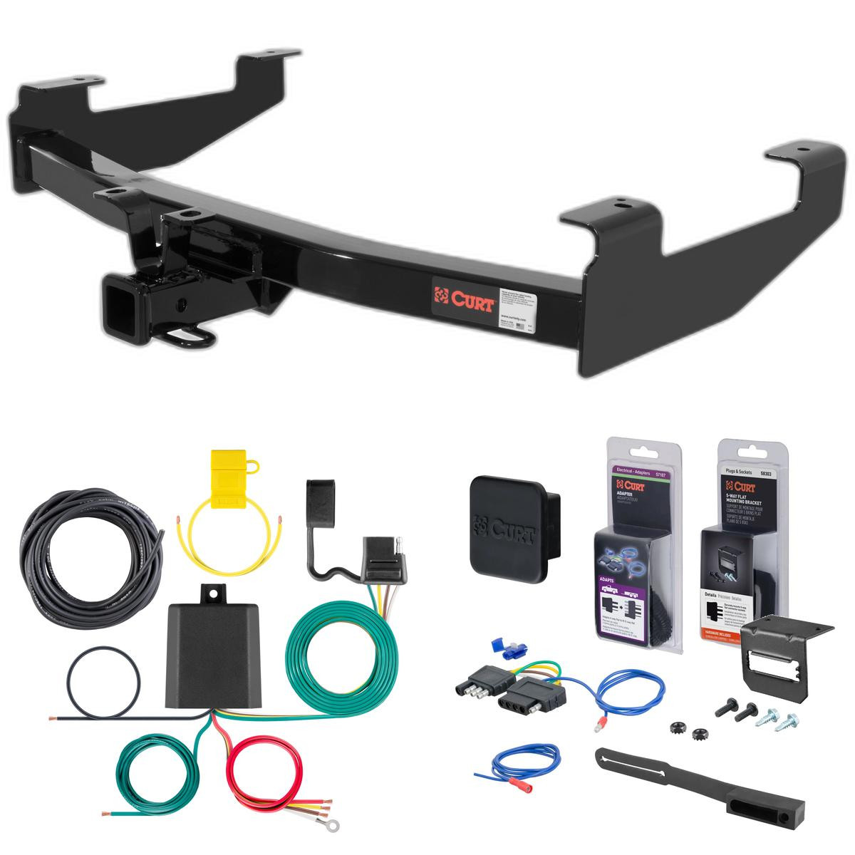 01 - 10 GMC Sierra 2500 HD 6' bed, excluding factory receiver, Tommy Gate lift or cab & chassis Curt 2" Class 3 Trailer Tow Hitch + 5-Flat Wiring Kit Tow Boat/Utility Trailer with Surge Brakes 13210