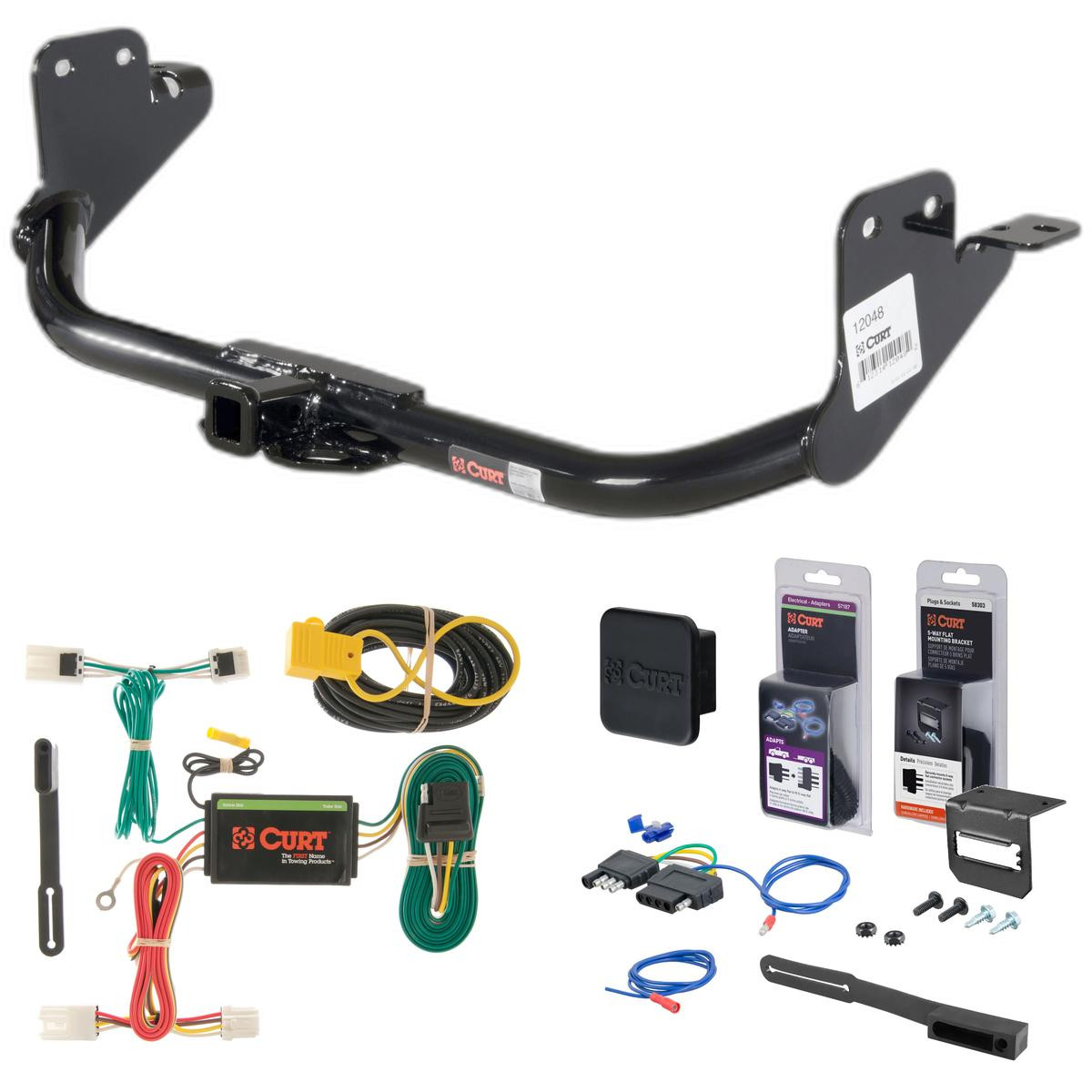 11 - 12 Mitsubishi RVR Curt 1-1/4" Class 2 Trailer Tow Hitch + 5-Flat Wiring Kit Tow Boat/Utility Trailer with Surge Brakes 12048