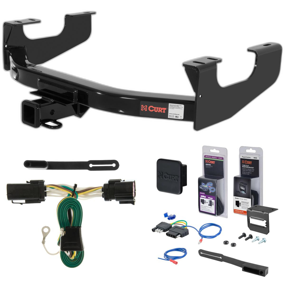 97 - 99 Ford F-250LD New body Curt 2" Class 4 Trailer Tow Hitch + 5-Flat Wiring Kit Tow Boat/Utility Trailer with Surge Brakes 14355