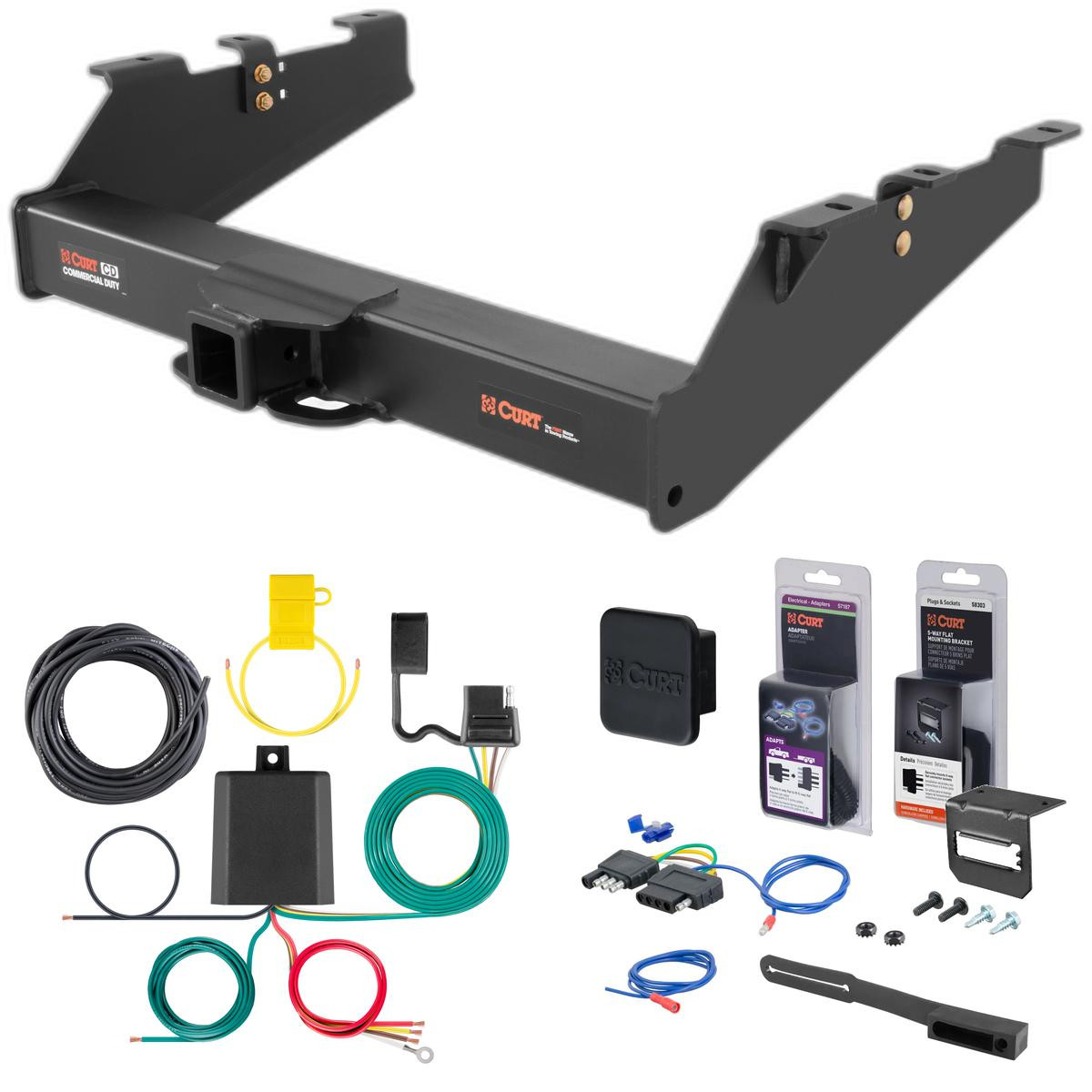 01 - 10 GMC Sierra 2500 HD 8' bed, excluding factory receiver, Tommy Gate lift or cab & chassis Curt 2-1/2" Class 5 Trailer Tow Hitch + 5-Flat Wiring Kit Tow Boat/Utility Trailer with Surge Brakes 15703