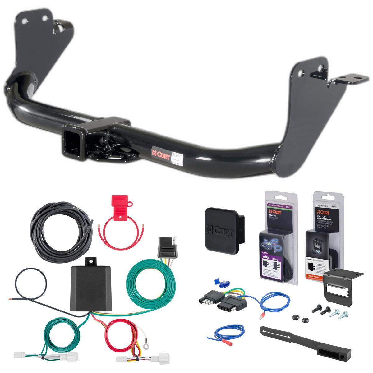 20 - 24 Mitsubishi Outlander Sport Curt 2" Class 3 Trailer Tow Hitch + 5-Flat Wiring Kit Tow Boat/Utility Trailer with Surge Brakes 13079